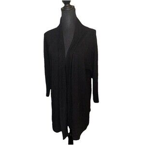 HAANI Women 2X Black Open Front Longline Cardigan Sweater Lace Accent Back